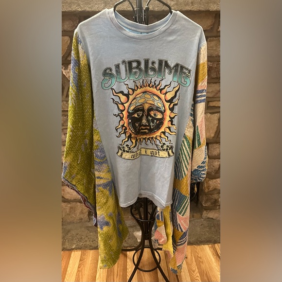 Kantha Bae Tops - Sublime “What I Got” Kantha Sleeve Upcycled Graphic Tee – Boho Festival Top